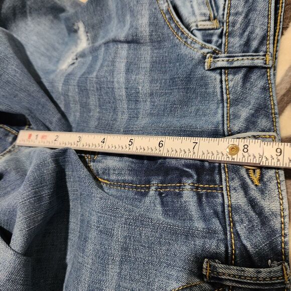 Democracy Crop Pants Size 10 Blue Embroidered Raw Hem - Picture 10 of 15